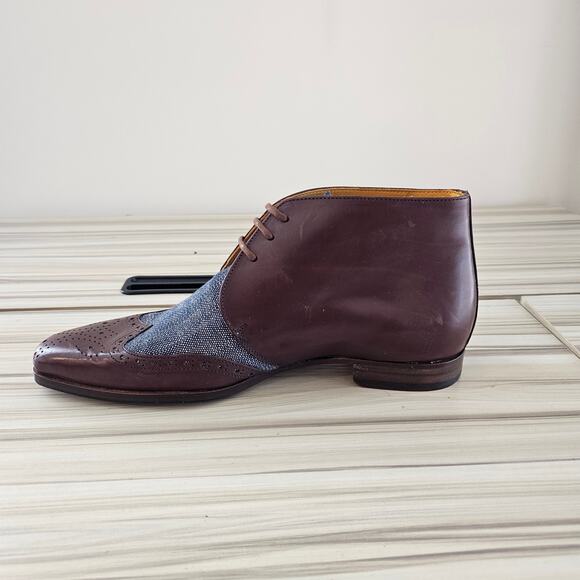 Undandy Men's Brown Denim Chukka Ankle Lace up Leather Boots Size 38 - Picture 3 of 9